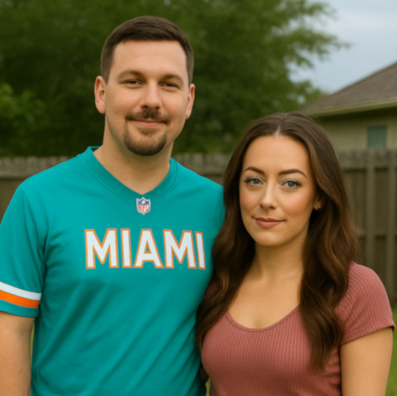 Laura and Max in their backyard in Miami.